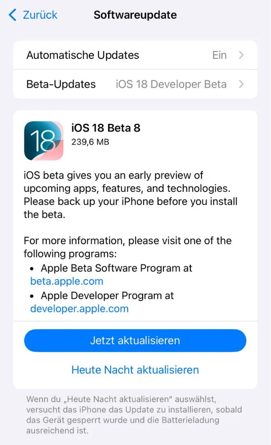 义安苹果手机维修分享苹果 iOS / iPadOS 18 开发者预览版 Beta 8 发布 